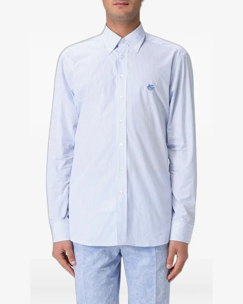 Etro striped embroidered-logo cotton shirt - Blau Blau