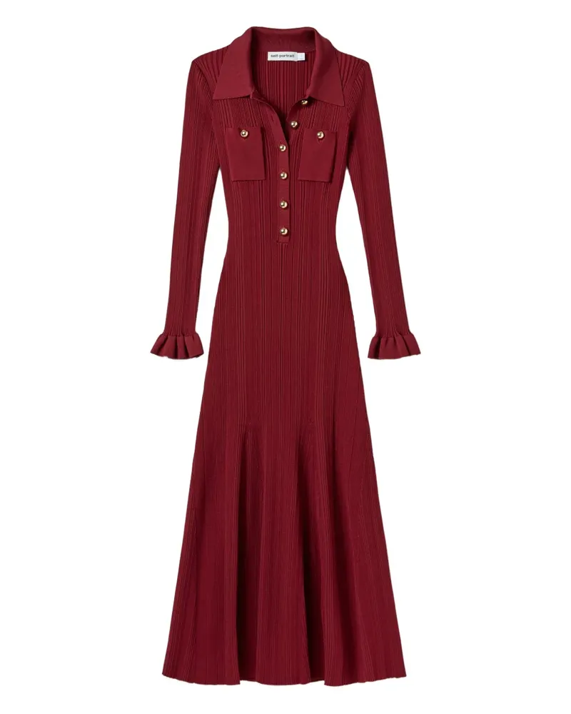 Self-Portrait Midikleid aus geripptem Strick - Rot Rot
