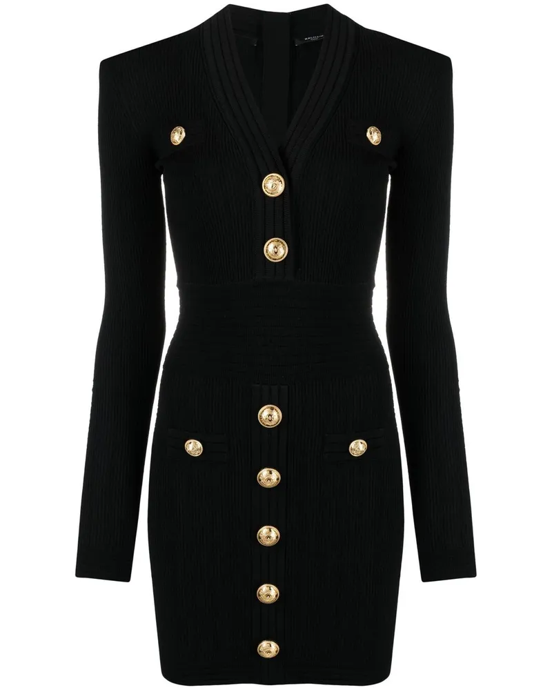 Balmain Geripptes Minikleid mit Knopfdetail - Schwarz Schwarz