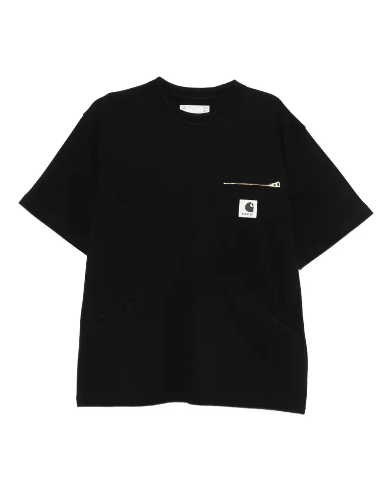 Sacai T-Shirt mit Reißverschlusstasche - Schwarz Schwarz