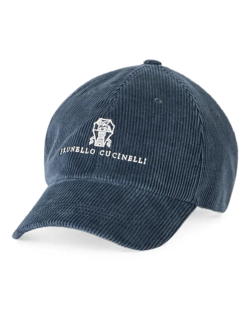 Brunello Cucinelli comfort cotton and cashmere corduroy baseball cap with embroidered logo - Blau Blau