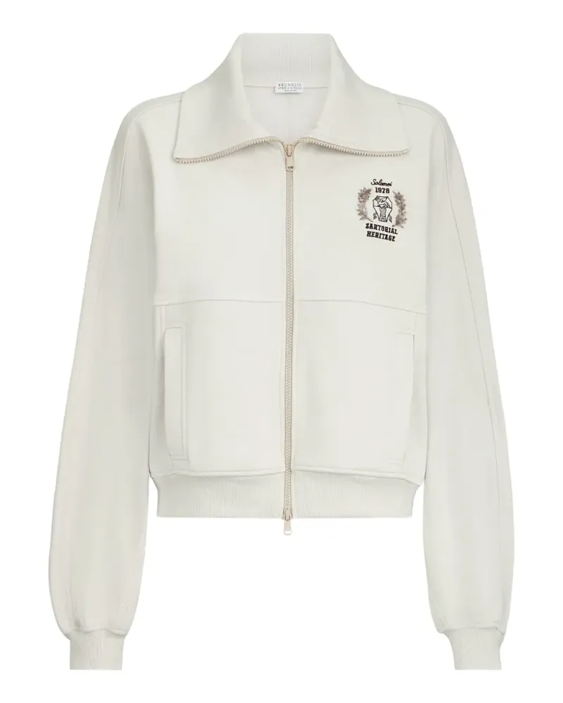 Brunello Cucinelli cotton smooth French terry sweatshirt with zip and embroidered logo - Weiß Weiß