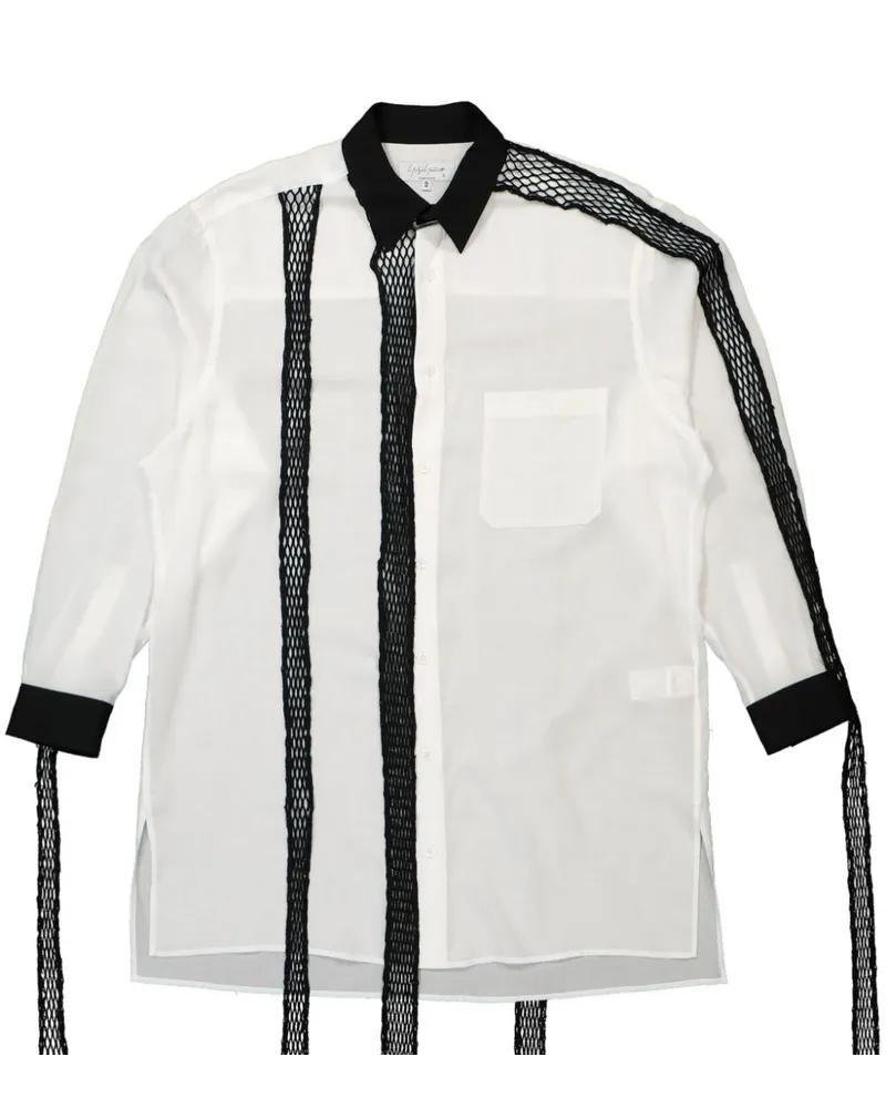 Yohji Yamamoto Leinenhemd mit Mesh-Kontrastdetail - Weiß Weiß