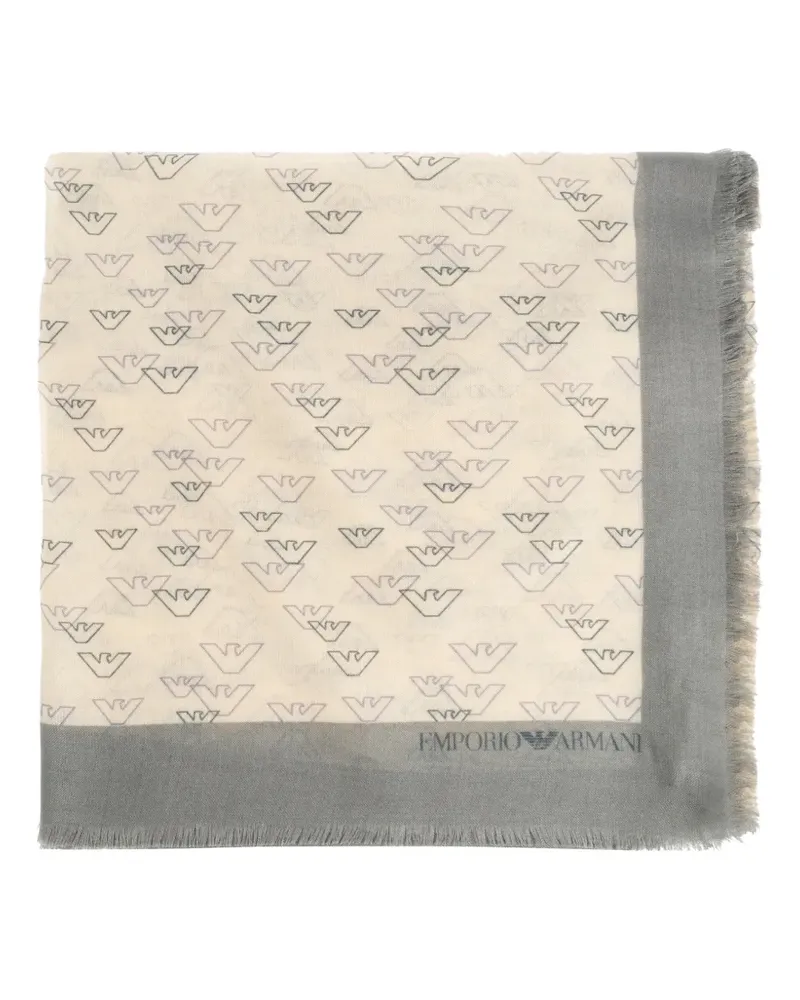 Emporio Armani monogram-print frayed scarf - Nude Nude