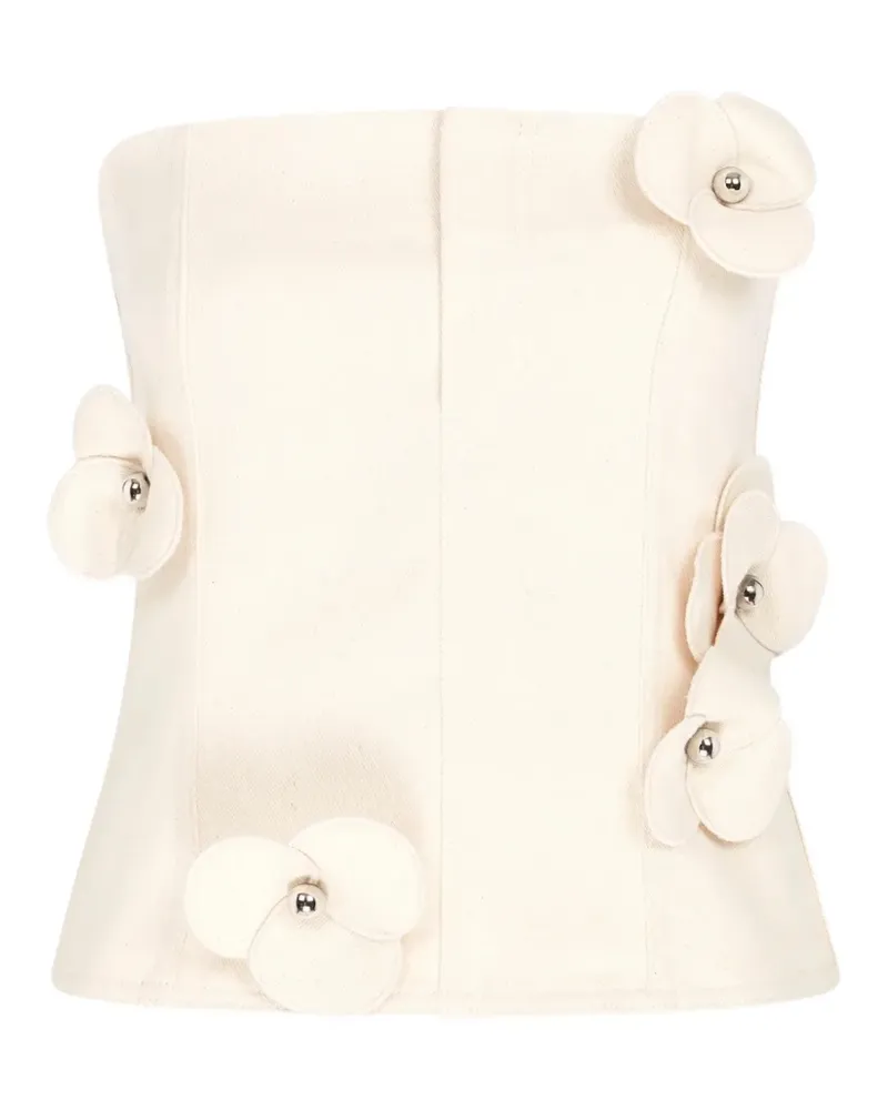David Koma 3D Flower denim corset top - Nude Nude