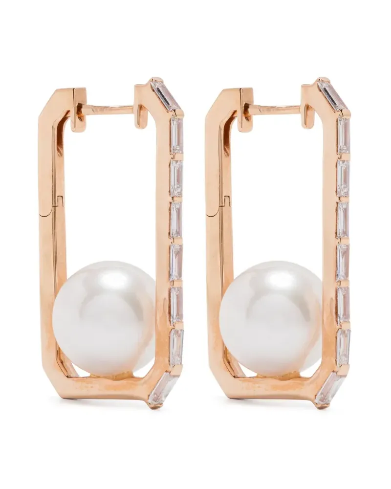 SHAY 18kt Rotgoldcreolen mit Diamant und Perle - Rosa Rosa