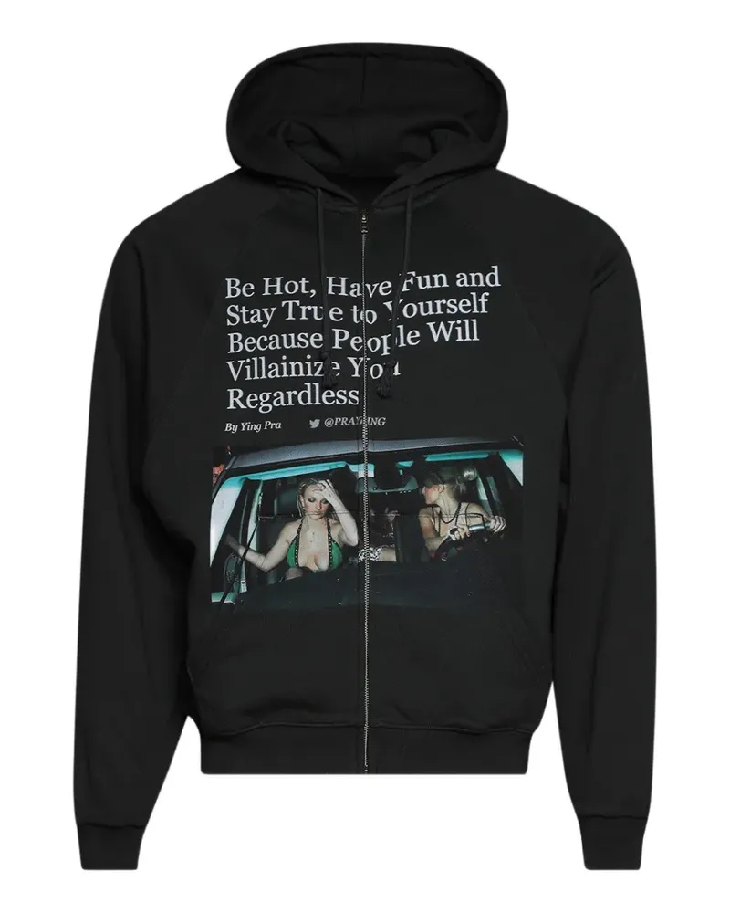 Praying graphic-print zip-up hoodie - Schwarz Schwarz