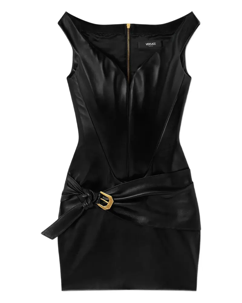Versace Minikleid aus Leder mit Gürtel - Schwarz Schwarz