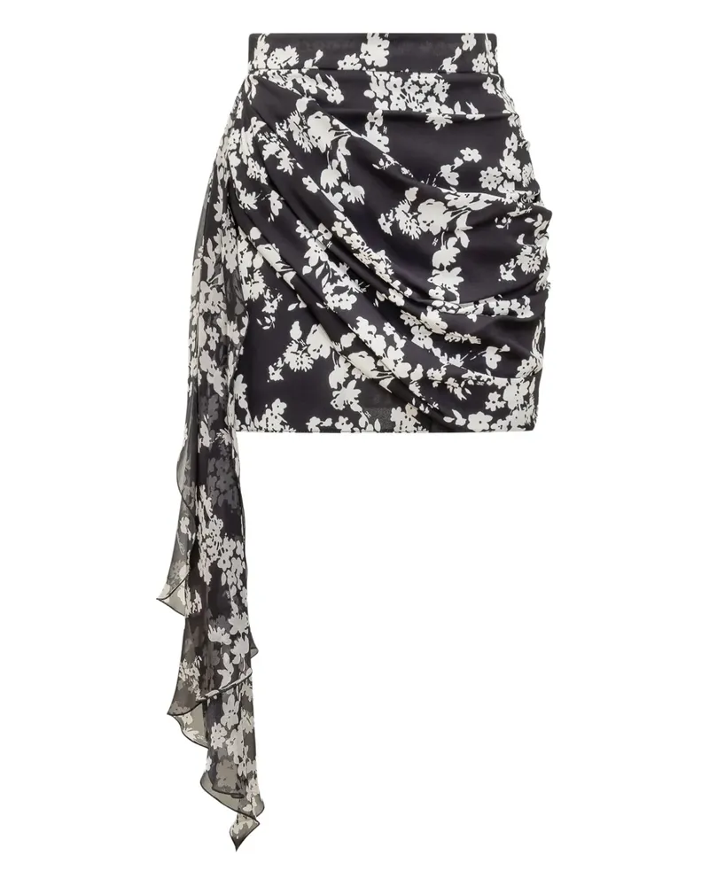 Elisabetta Franchi Drapierter Minirock mit Blumen-Print - Schwarz Schwarz
