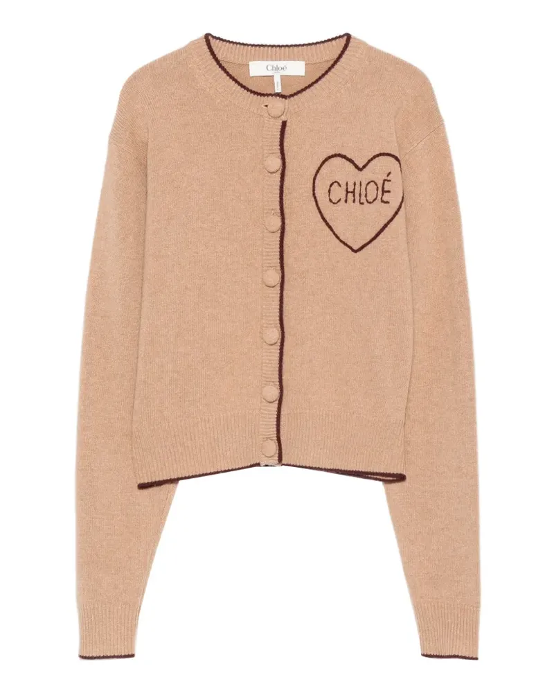 Chloé heart-embroidered logo cardigan - Nude Nude