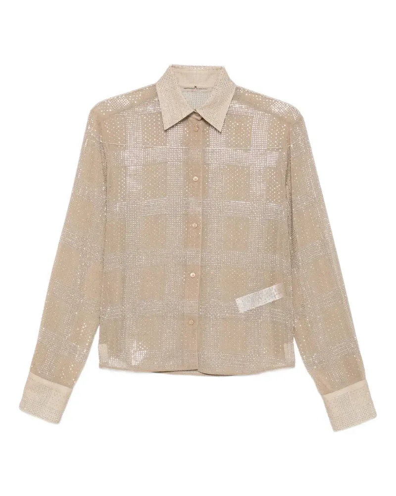 Ermanno Scervino rhinestone-embellished check-pattern shirt - Nude Nude