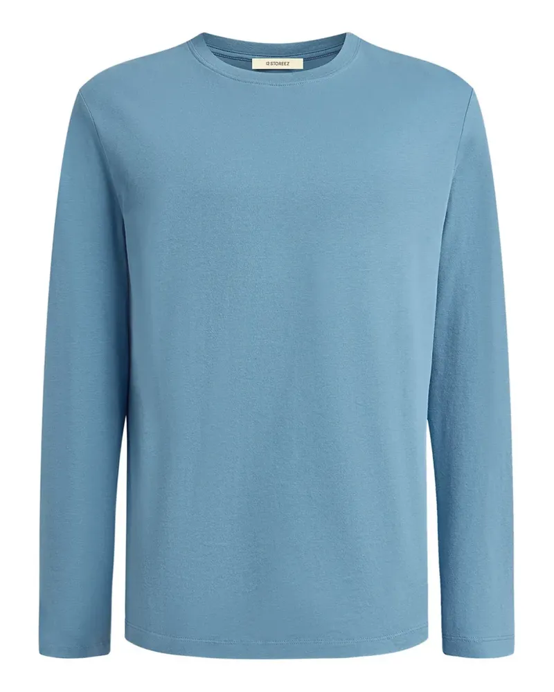 12 STOREEZ Langarmshirt mit Pfirsich-Print - Blau Blau