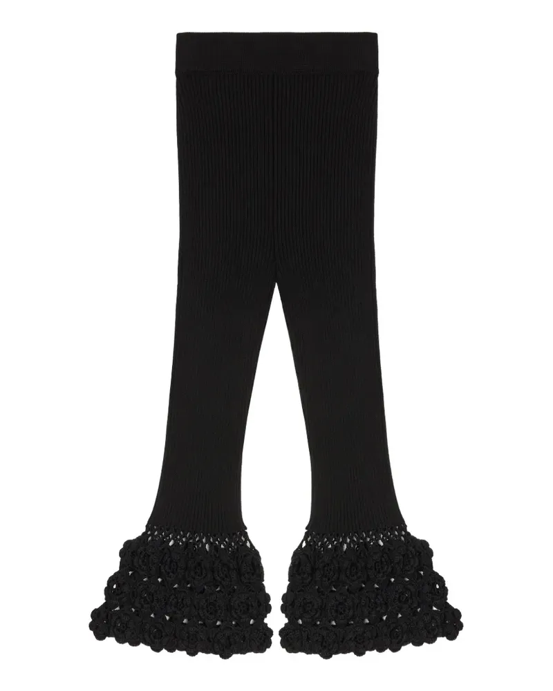 Ganni Gerippte Hose mit Blumen - Schwarz Schwarz