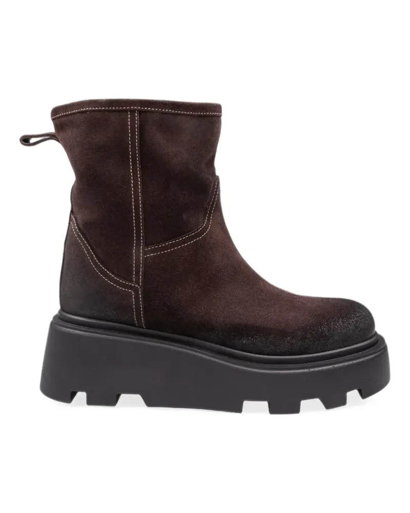 Premiata mocha-colored split-leather ankle boots with a thick sole - Braun Braun
