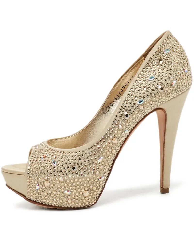 Gina Pre-owned Peeptoe-Pumps mit Strass - Nude Nude