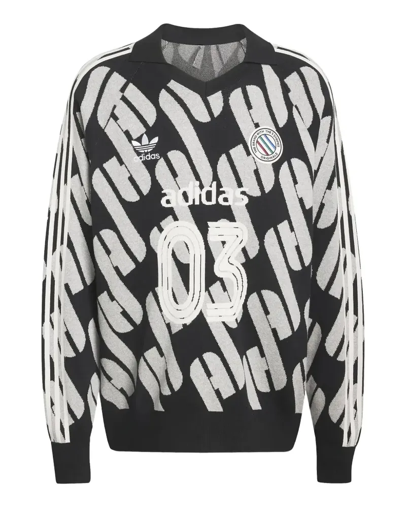 adidas logo-intarsia long-sleeve sweater - Schwarz Schwarz