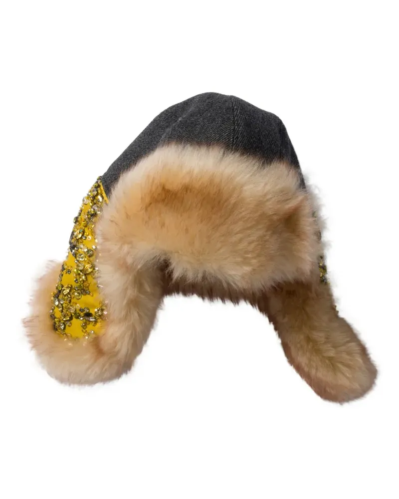 Miu Miu Bestickte Mütze aus Wolle und Shearling - Grau Grau