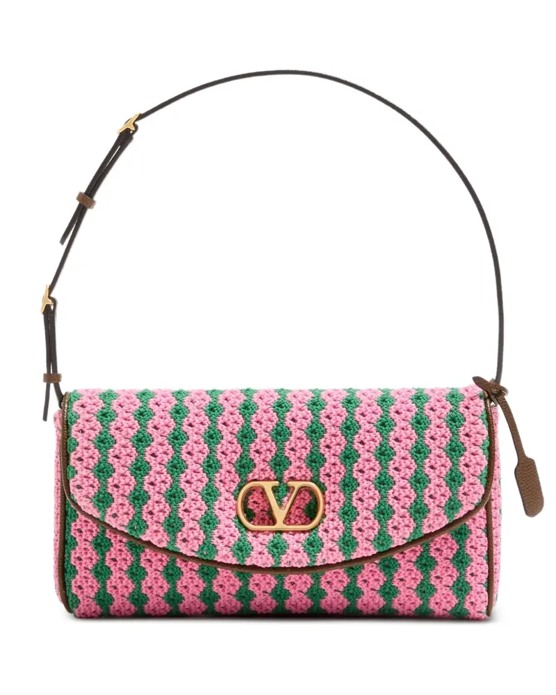 Valentino Garavani Kleine DeVain Schultertasche aus Häkelstoff - Rosa Rosa