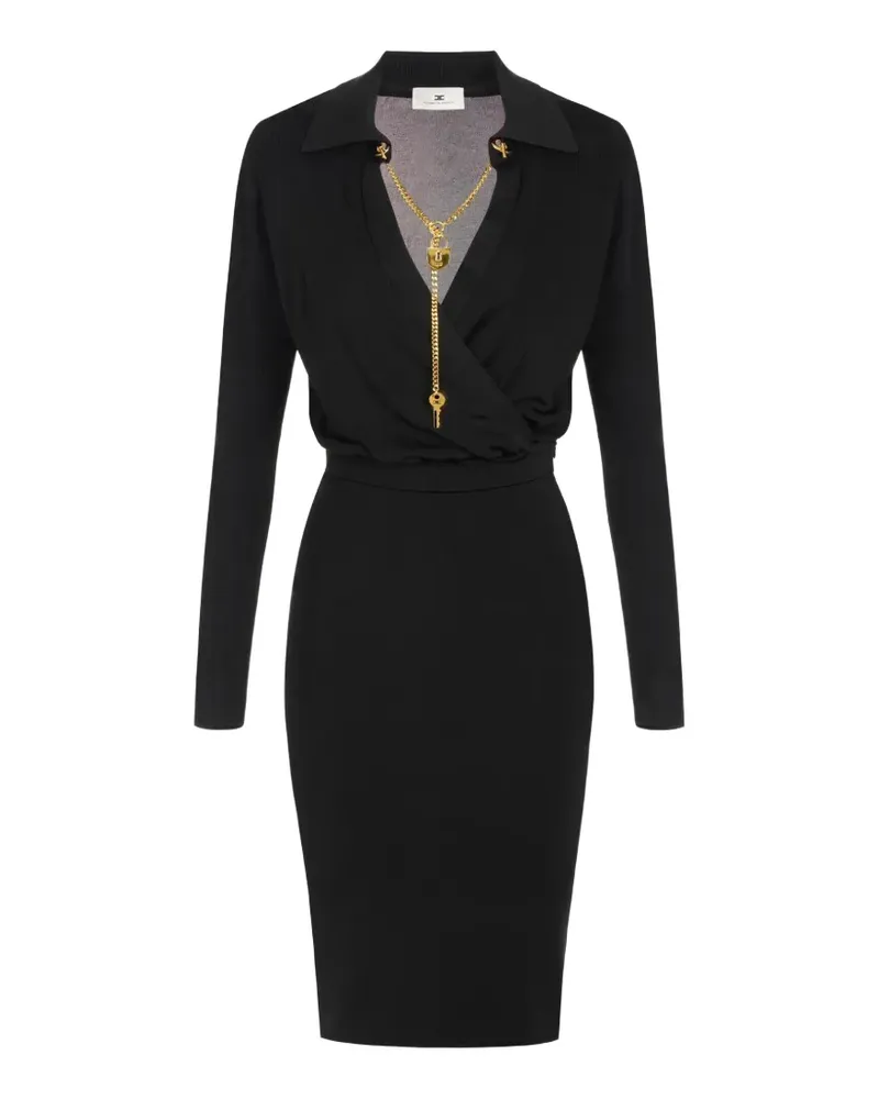 Elisabetta Franchi chain-detail wrap-front midi dress - Schwarz Schwarz