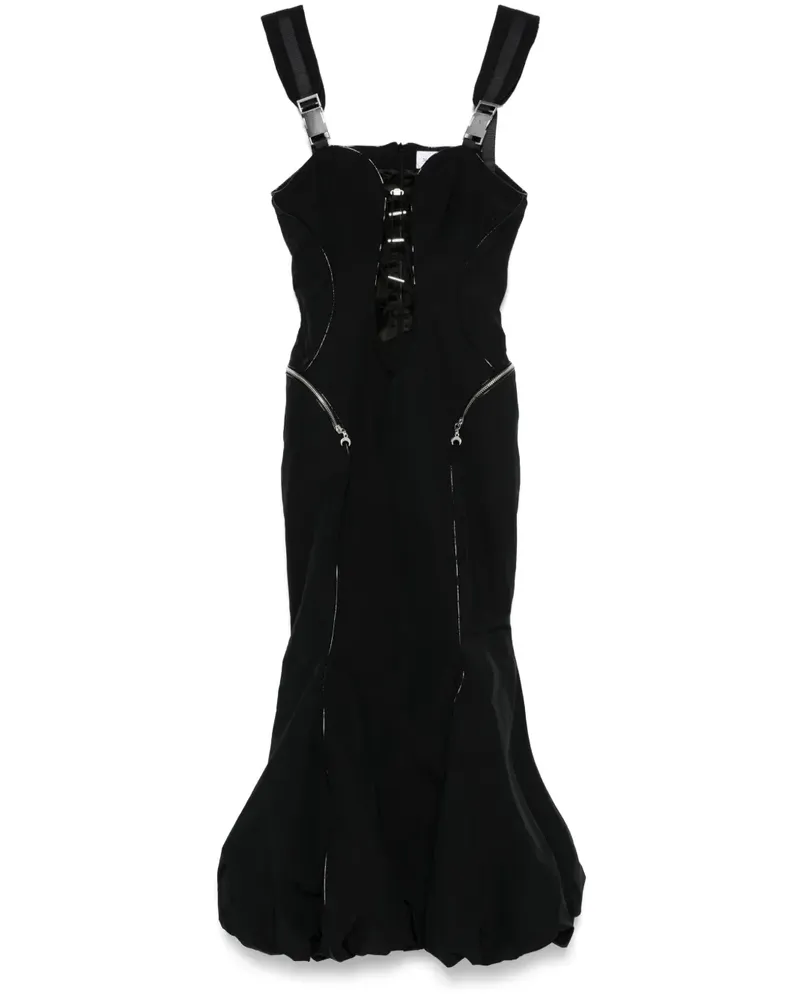 Marine Serre Maxikleid mit Knitterfalten - Schwarz Schwarz
