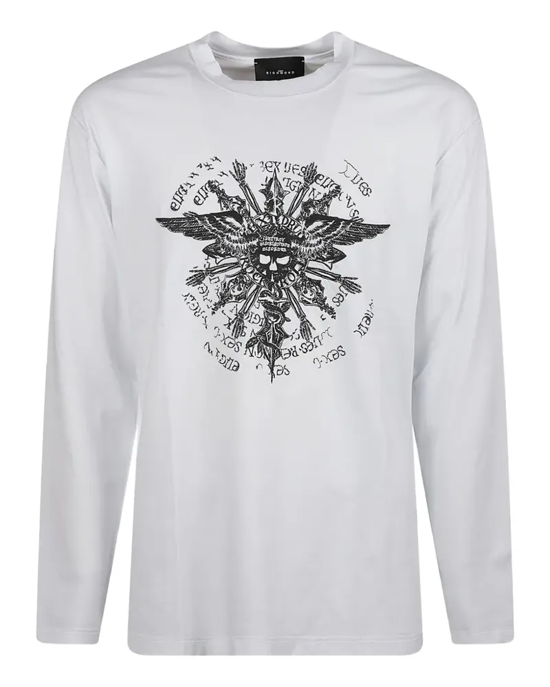 John Richmond Langarmshirt mit grafischem Print - Weiß Weiß