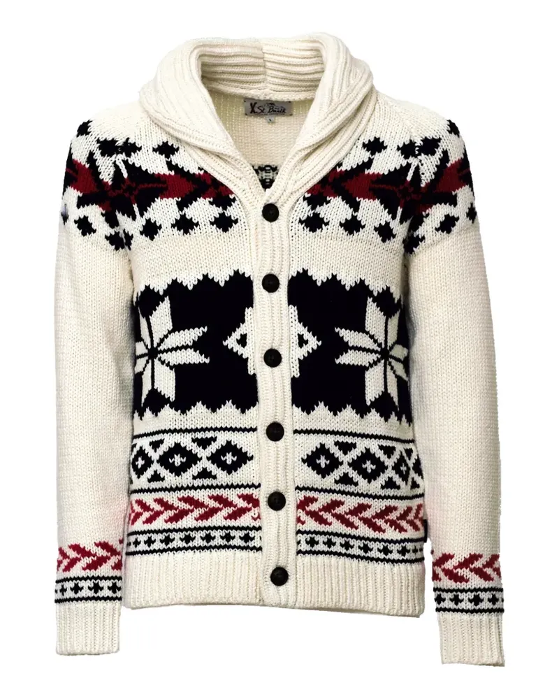 MC2 Saint Barth archer cream cardigan in a wool and cashmere blend with a Nordic motif - Nude Nude