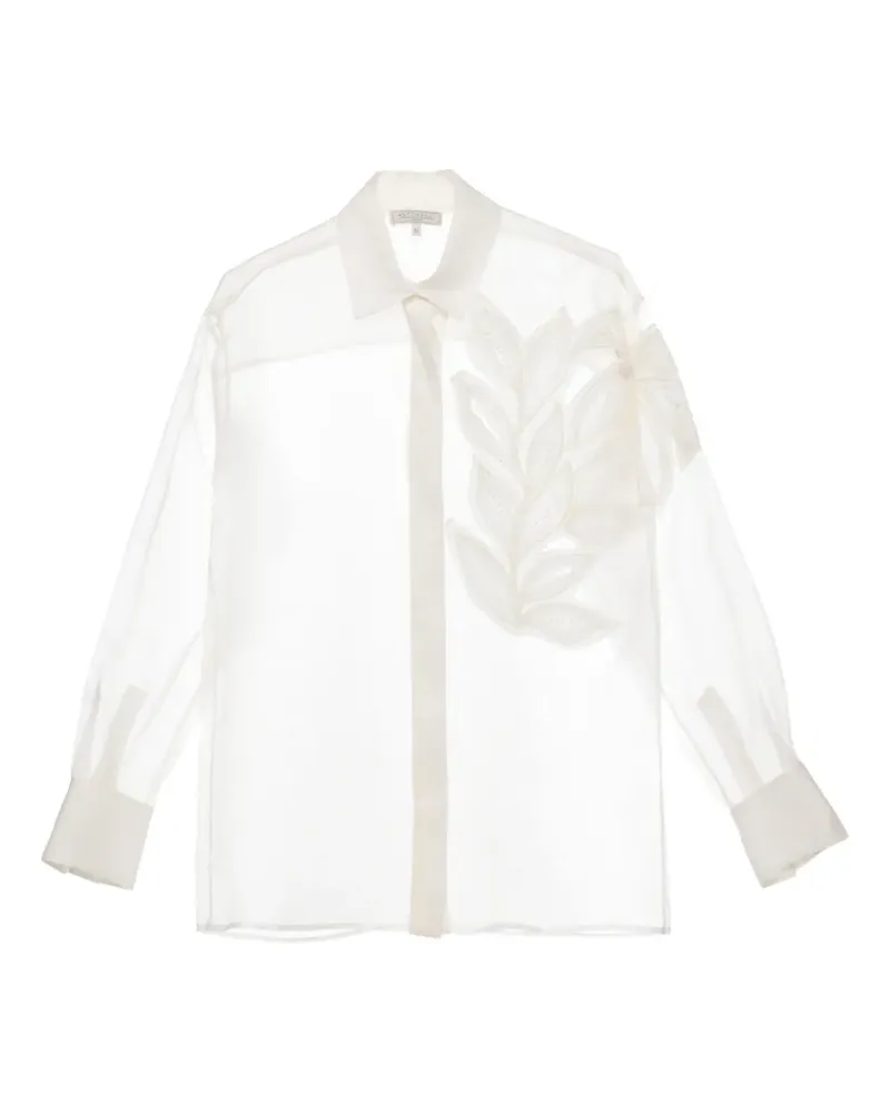 Antonelli Firenze leaf-applique sheer shirt - Weiß Weiß