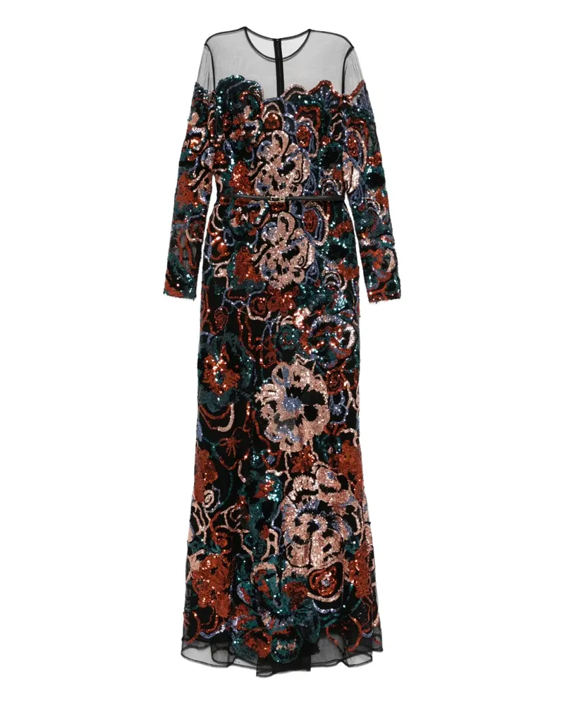 Elie Saab Paillettenkleid mit Blumenmotiv - Schwarz Schwarz