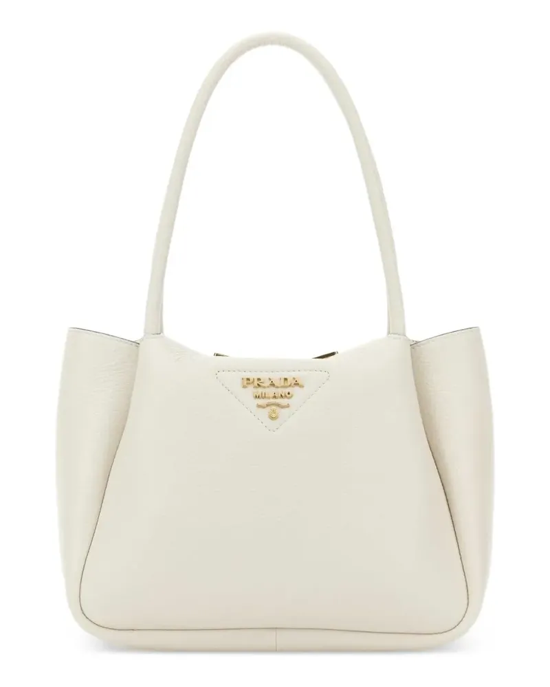 Prada Kleine Tote Bag mit Logo-Schild - Weiß Weiß