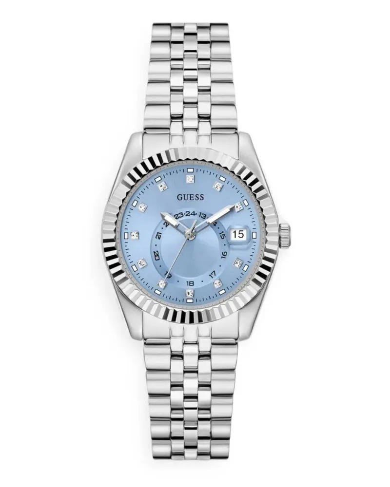 Guess Jada silberfarbene Datumsuhr mit mehreren Funktionen - Blau Blau