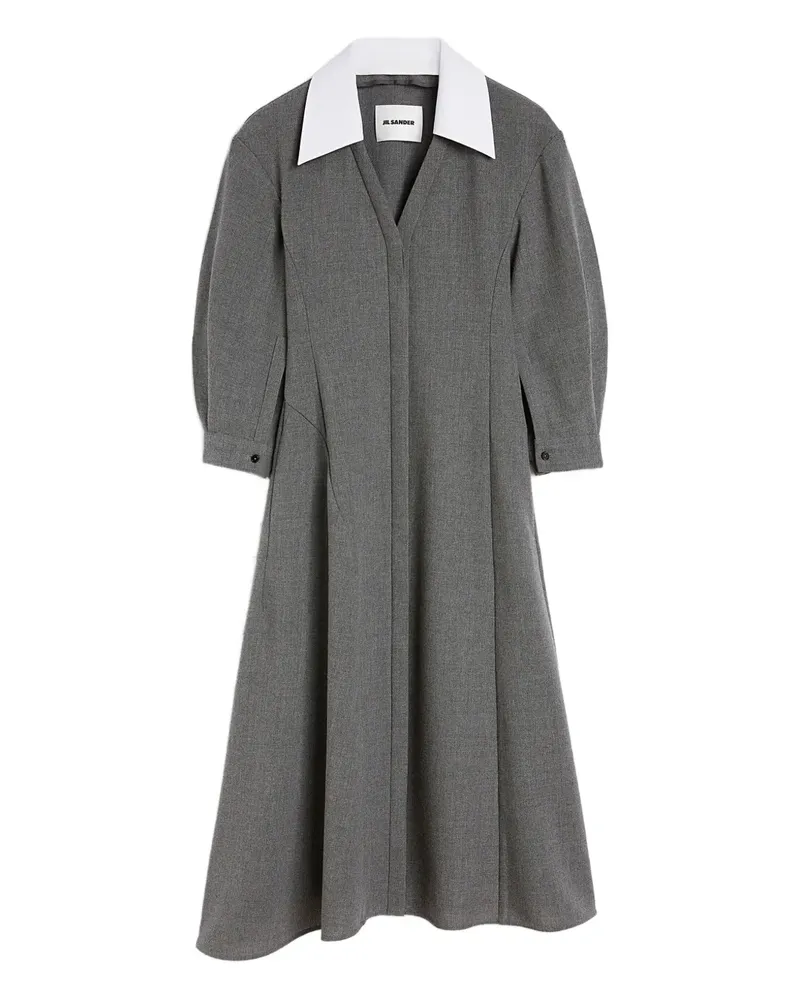 Jil Sander Midikleid mit Kontrastkragen - Grau Grau