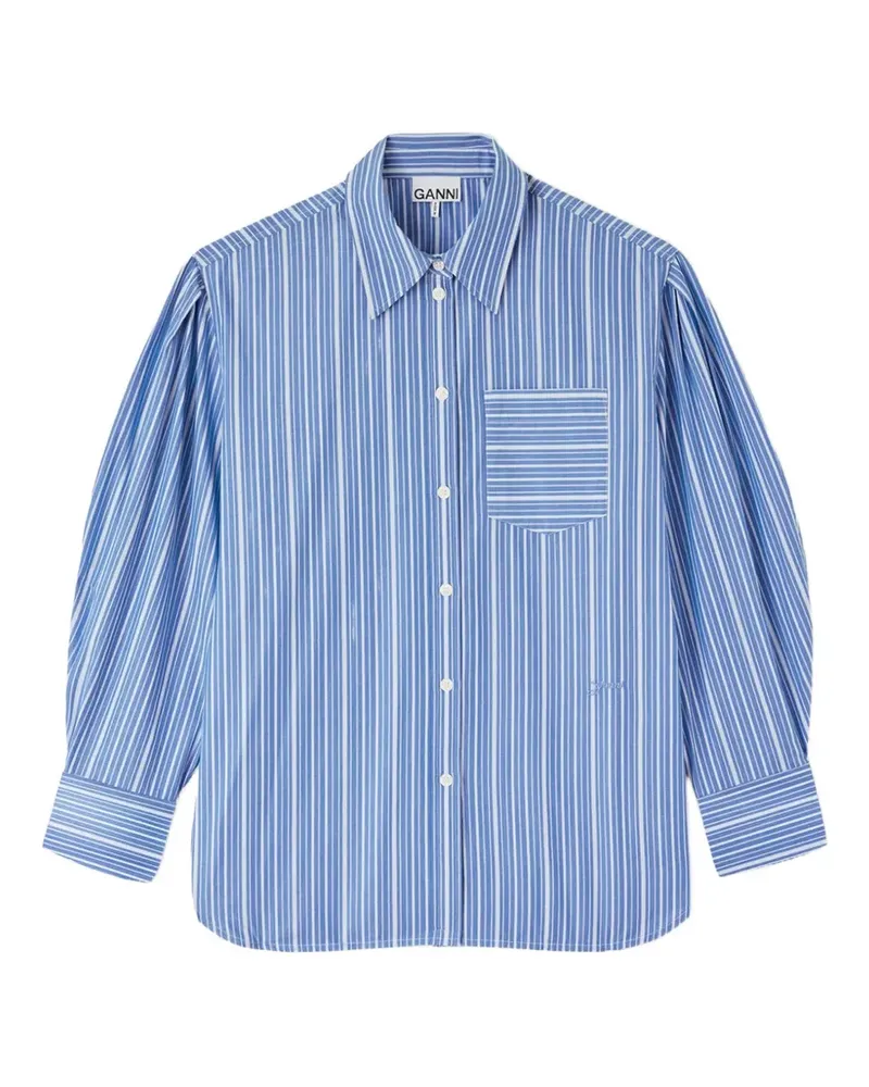 Ganni striped balloon-sleeve shirt - Blau Blau