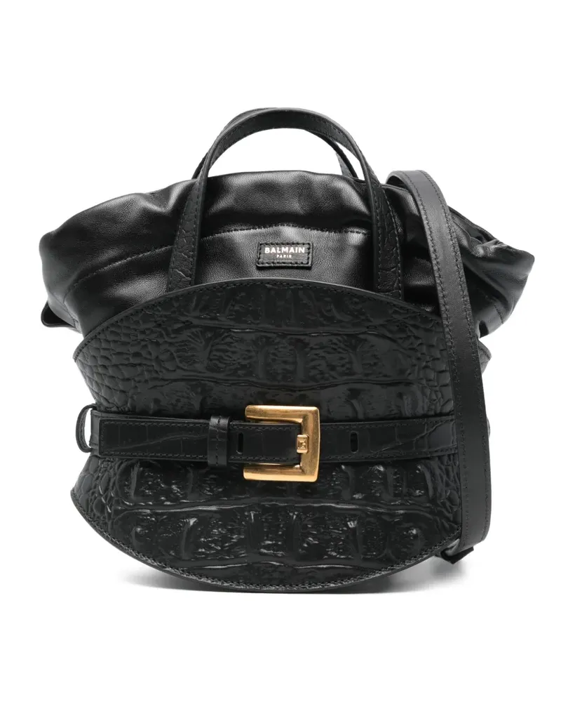 Balmain Schultertasche mit Kroko-Effekt - Schwarz Schwarz