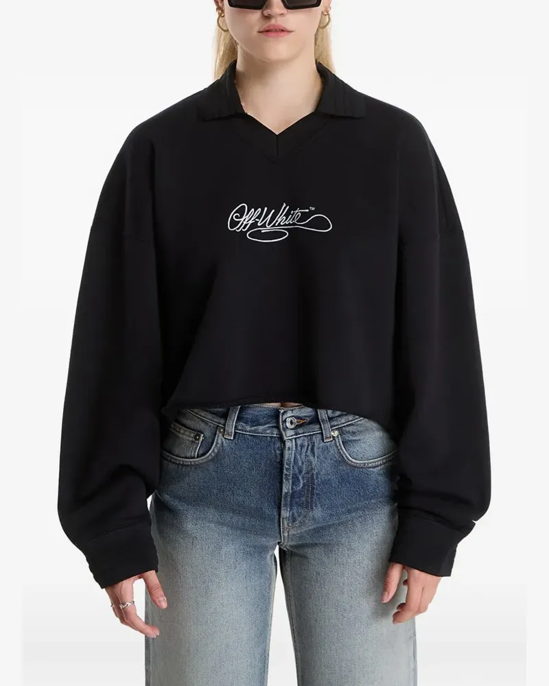 OFF-WHITE logo-embroidered polo-collar sweater - Schwarz Schwarz