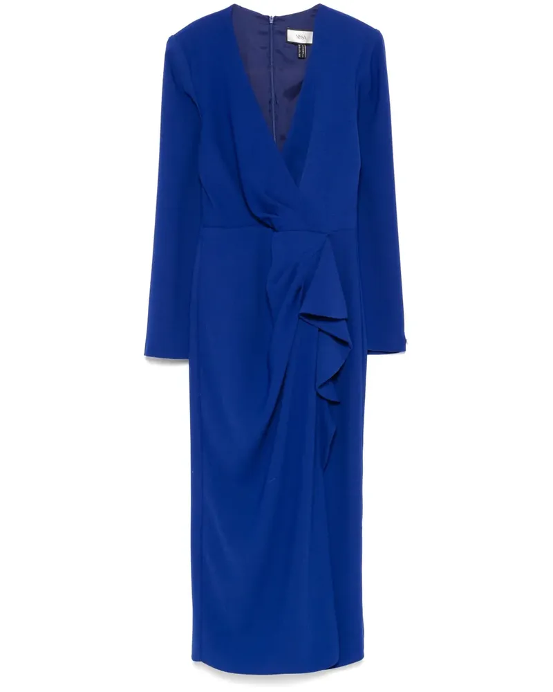 NISSA Krepp-Midikleid mit V-Ausschnitt - Blau Blau