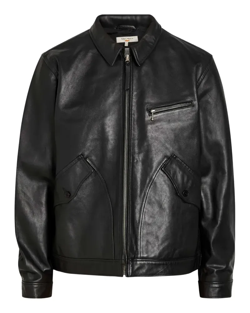 Nudie Jeans Blake zip-up leather jacket - Schwarz Schwarz