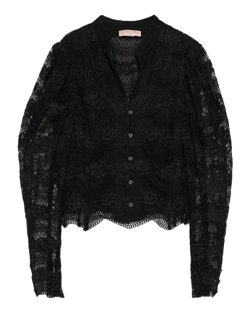 Twin-Set Bluse mit Wellensaum aus Spitze - Schwarz Schwarz