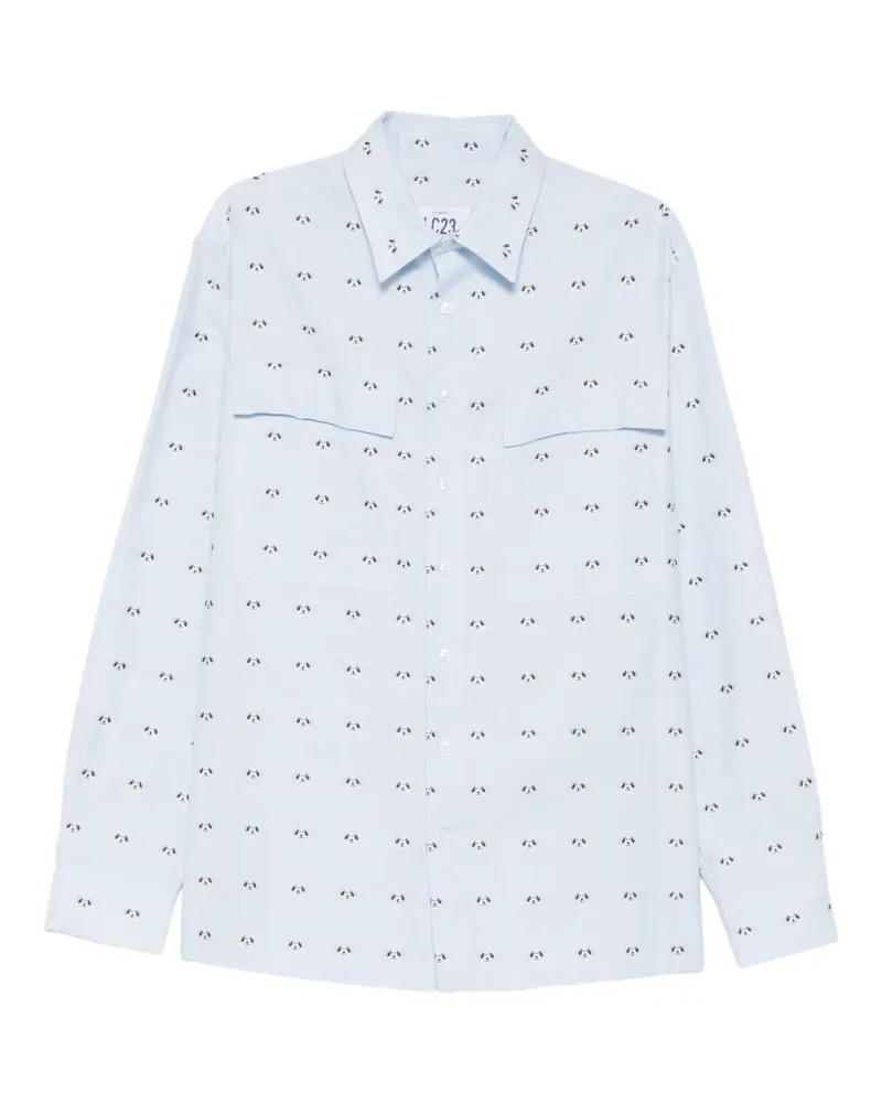 LC23 Gemustertes Hemd mit Brusttasche - Blau Blau