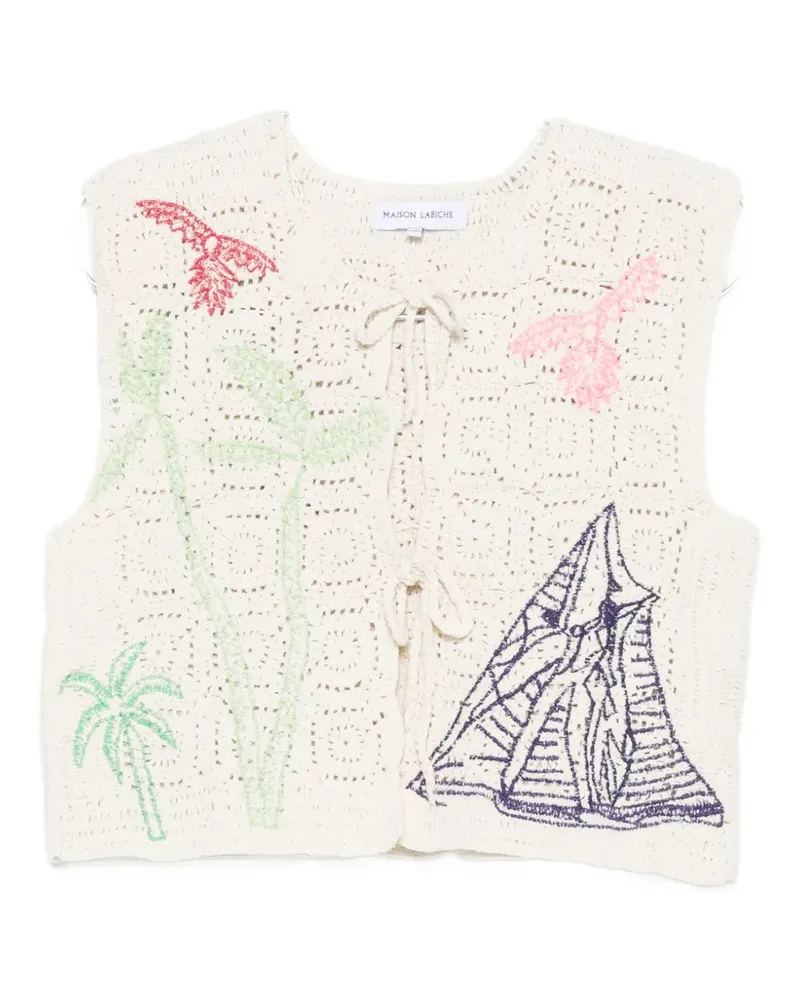 Maison Labiche Piver crochet embroidered gilet - Nude Nude