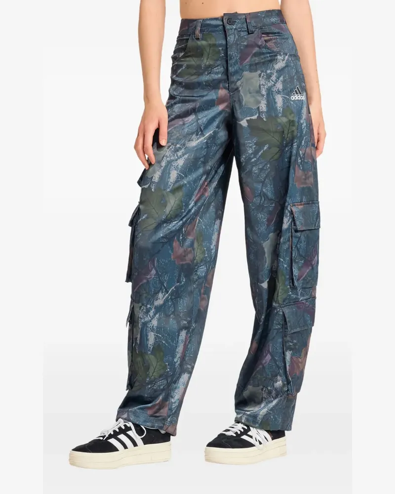 adidas Satin-Cargohose mit Blatt-Camouflage-Print - Schwarz Schwarz