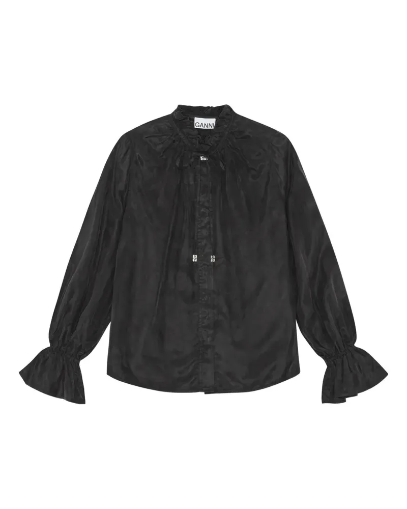 Ganni Bluse mit Rüschenkragen - Schwarz Schwarz