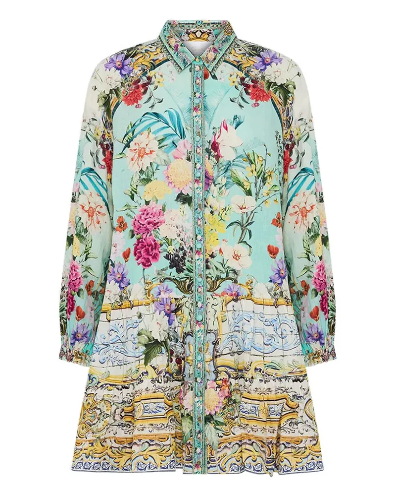 Camilla floral-print buttoned mini dress - Blau Blau