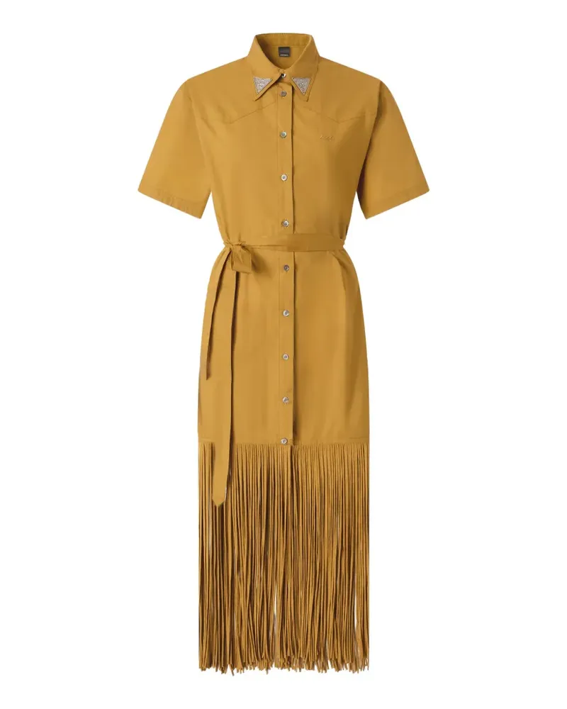 Pinko fringe-trimmed belted midi shirt dress - Gelb Gelb