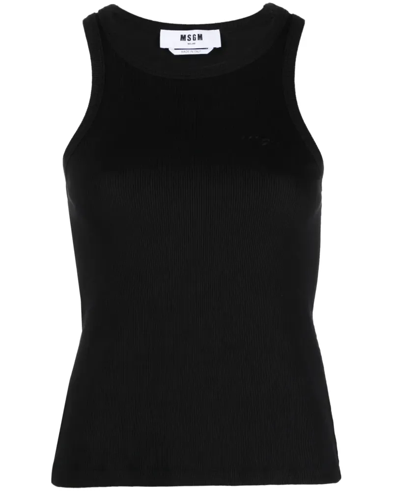 MSGM Geripptes Oberteil mit Logo - Schwarz Schwarz