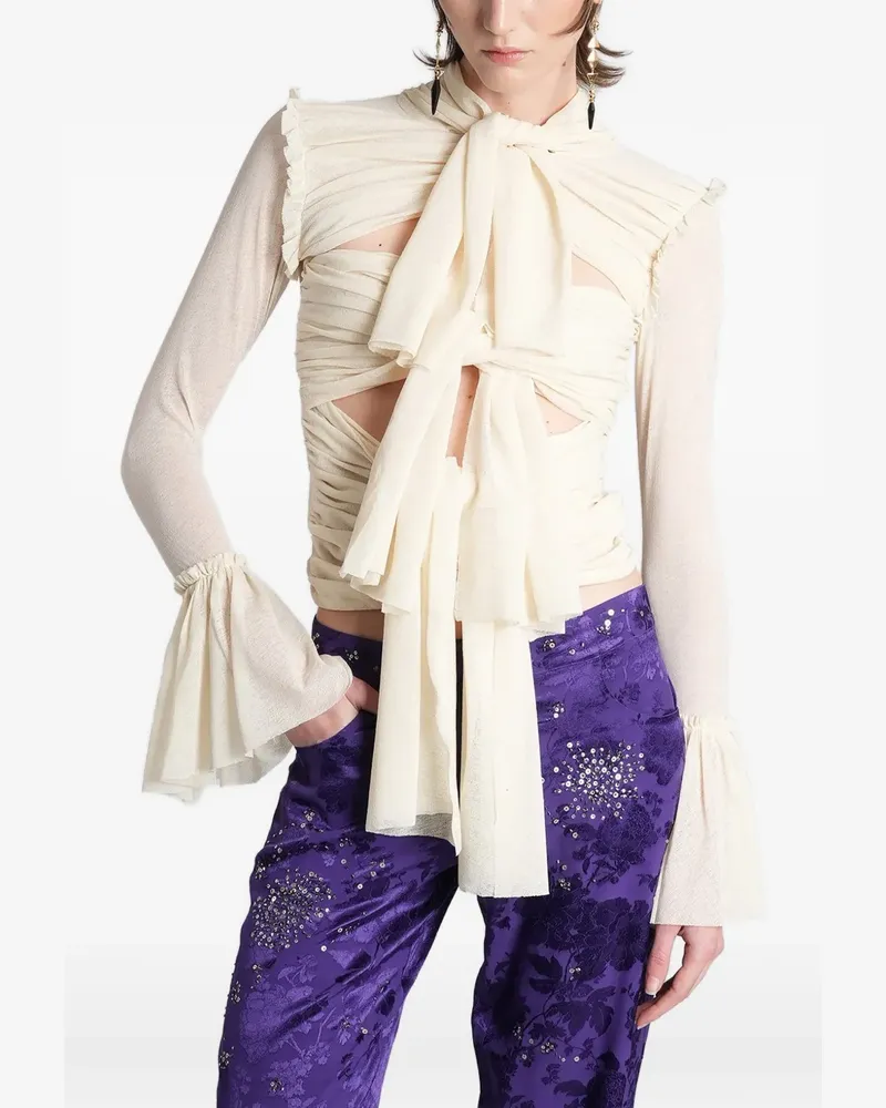 SIEDRES cut-out pussy-bow top - Nude Nude