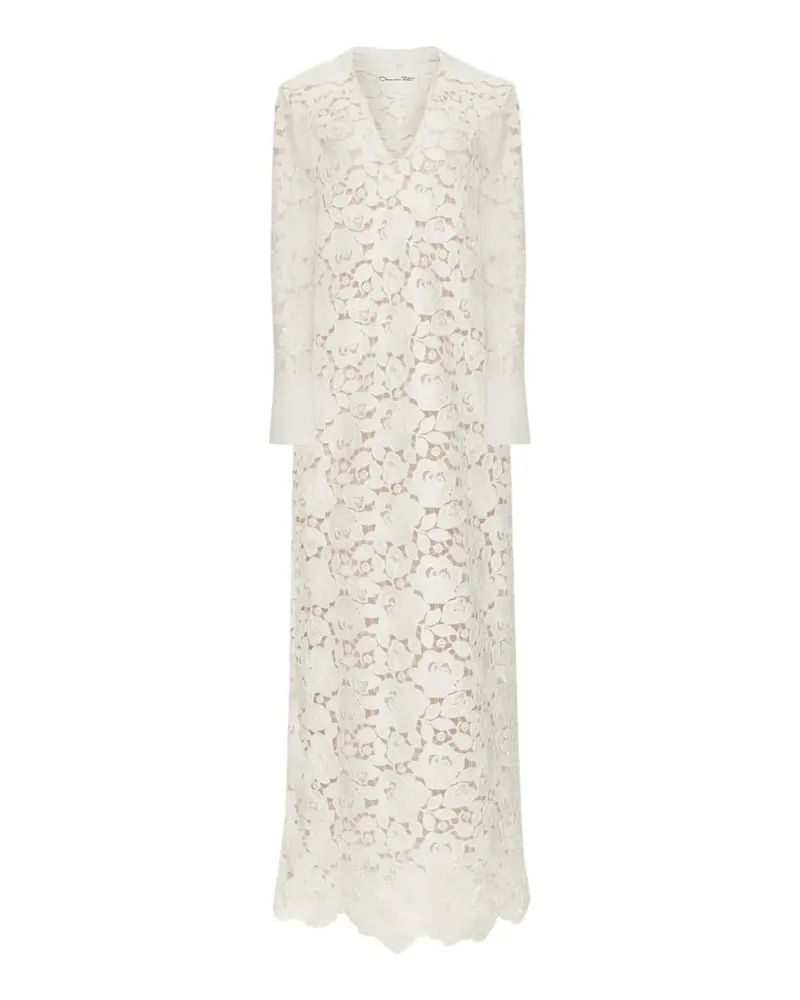 Oscar de la Renta Langärmeliges English Rose Guipure Maxikleid - Weiß Weiß