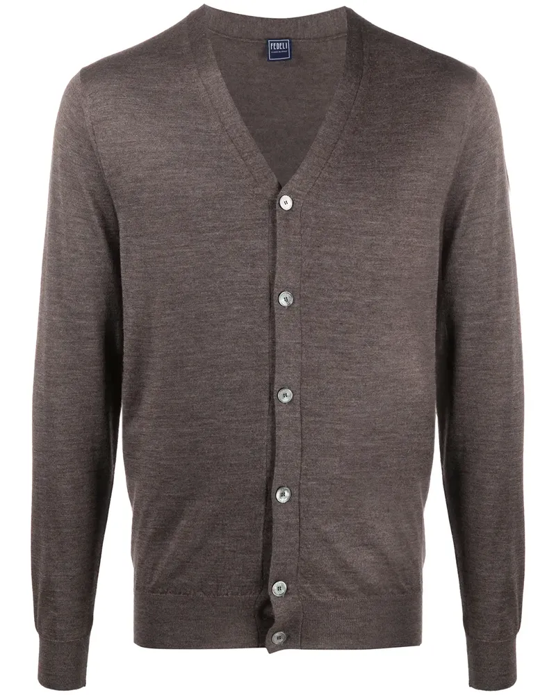 Fedeli Gerippter Cardigan mit V-Ausschnitt - Braun Braun