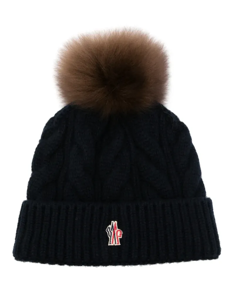 Moncler cable-knit pompom beanie hat - Blau Blau