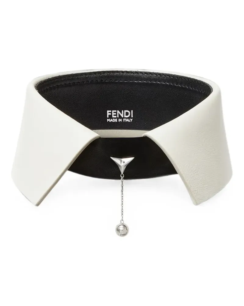 Fendi logo-pendant leather collar - Weiß Weiß