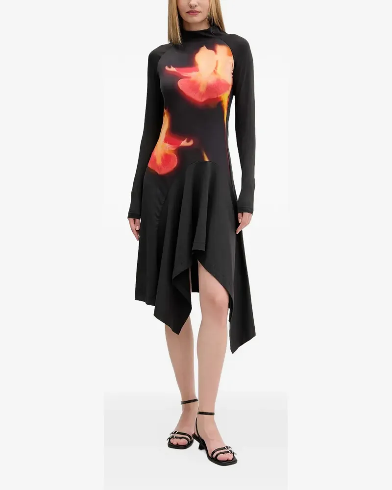 Desigual Asymmetrisches Kleid mit Blumenprint - Schwarz Schwarz